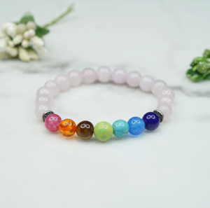 7 Chakras and Rose Quartz Bracelet